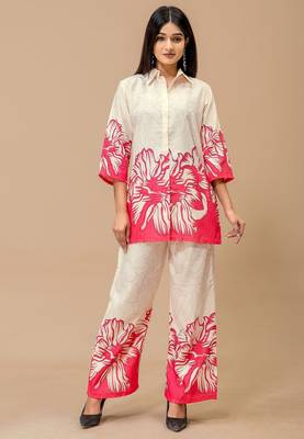 Pink printed cotton kurta with pant 3