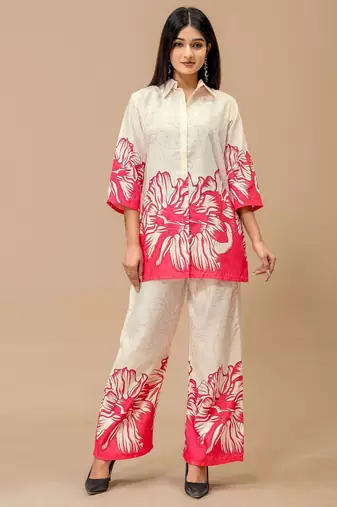 Pink printed cotton kurta with pant