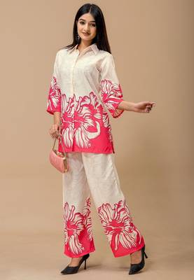 Pink printed cotton kurta with pant 4