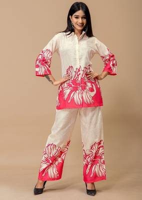 Pink printed cotton kurta with pant 5