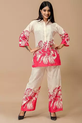 Pink printed cotton kurta with pant
