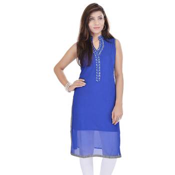 Blue Free Size Georgette Designer Kurti 1