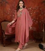 Dusty rose heavy work kurta with pant & dupatta set