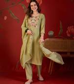Sage green heavy work kurta with pant & dupatta set