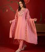 Peach heavy work kurta with pant & dupatta set