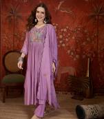 Purple heavy work kurta with pant & dupatta set