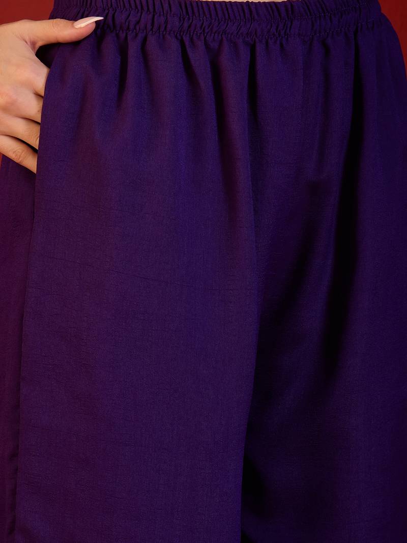 Deep purple embroidered kurta with sharara & jacquard dupatta