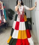 MULTI COLOR RAYON COTTON EMBROIDERY NAVRATRI TOP CHANIYA CHOLI- FULL STICHED FREE SIZE UP TO 42