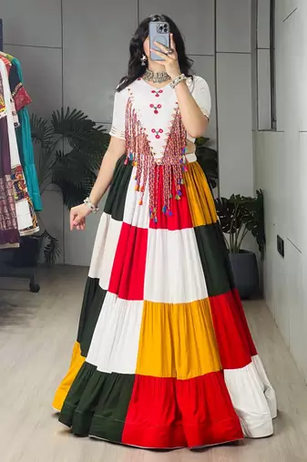 MULTI COLOR RAYON COTTON EMBROIDERY NAVRATRI TOP CHANIYA CHOLI- FULL STICHED FREE SIZE UP TO 42