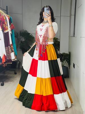 MULTI COLOR RAYON COTTON EMBROIDERY NAVRATRI TOP CHANIYA CHOLI- FULL STICHED FREE SIZE UP TO 42 3