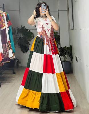 MULTI COLOR RAYON COTTON EMBROIDERY NAVRATRI TOP CHANIYA CHOLI- FULL STICHED FREE SIZE UP TO 42 4