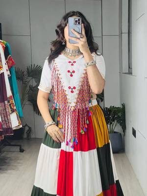 MULTI COLOR RAYON COTTON EMBROIDERY NAVRATRI TOP CHANIYA CHOLI- FULL STICHED FREE SIZE UP TO 42 5