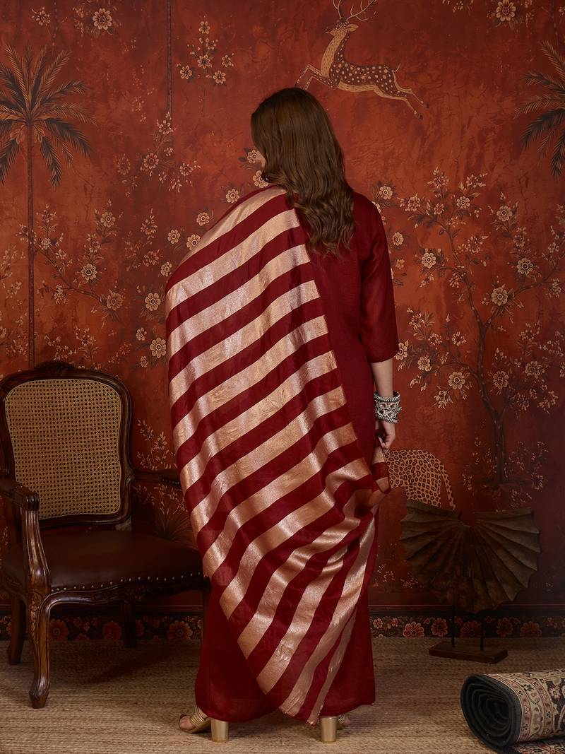 Maroon embroidered kurta with sharara & jacquard dupatta