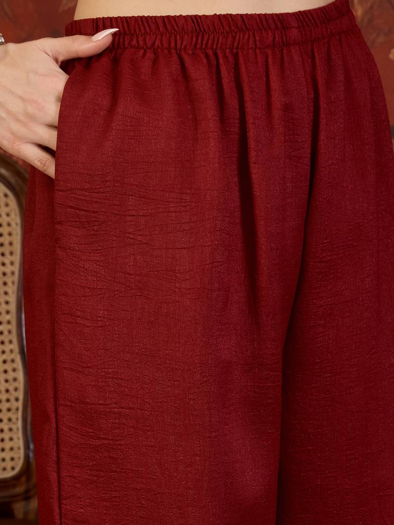Maroon embroidered kurta with sharara & jacquard dupatta