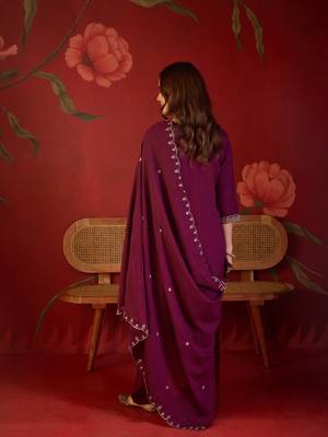 Wine embroidered kurta with farsi salwar & dupatta set 5