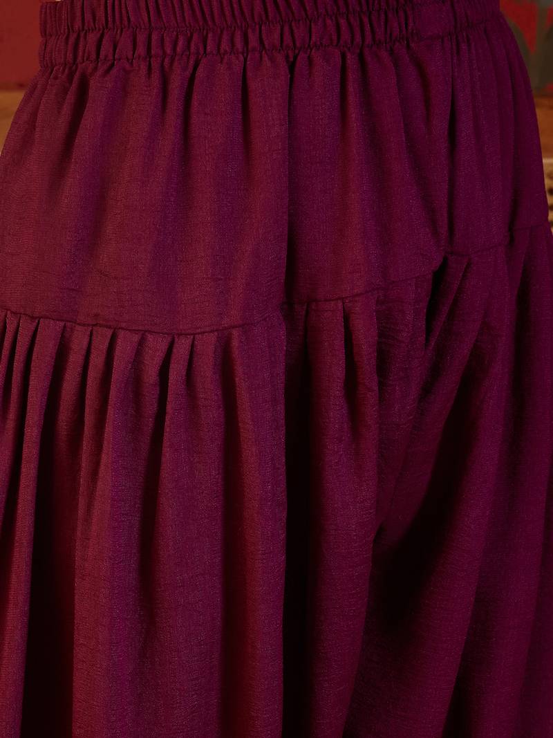 Wine embroidered kurta with farsi salwar & dupatta set