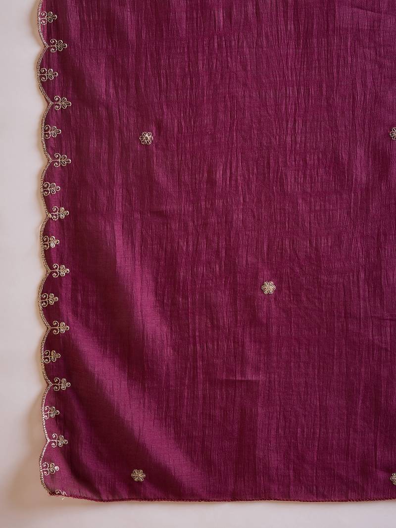 Wine embroidered kurta with farsi salwar & dupatta set