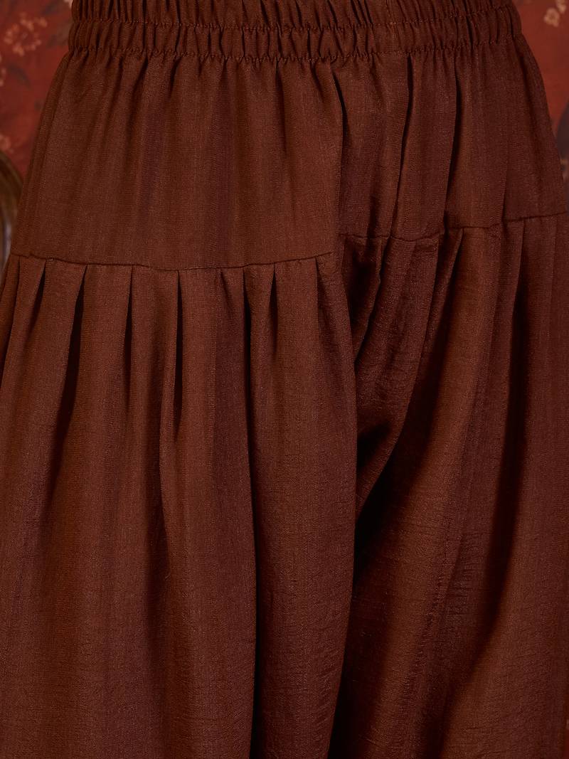 Brown embroidered kurta with farsi salwar & dupatta set