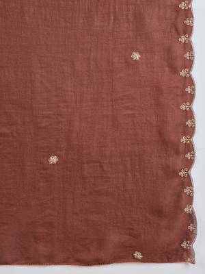 Brown embroidered kurta with farsi salwar & dupatta set 7