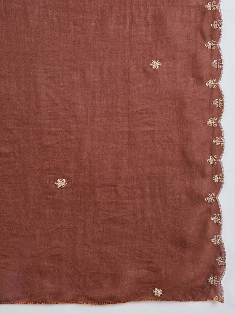 Brown embroidered kurta with farsi salwar & dupatta set
