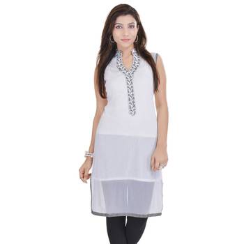 White Free Size Georgette Designer Kurti 1