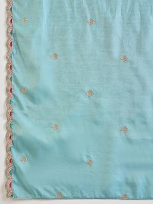 Teal blue embroidered kurta with palazzo & dupatta set 7