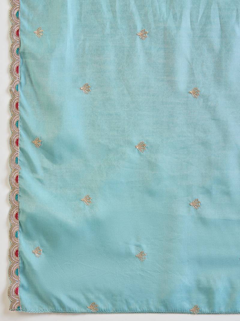 Teal blue embroidered kurta with palazzo & dupatta set