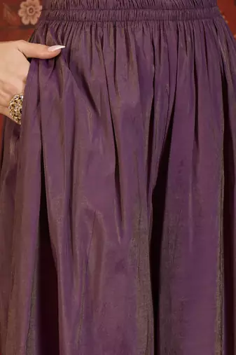 Purple embroidered kurta with palazzo & dupatta set