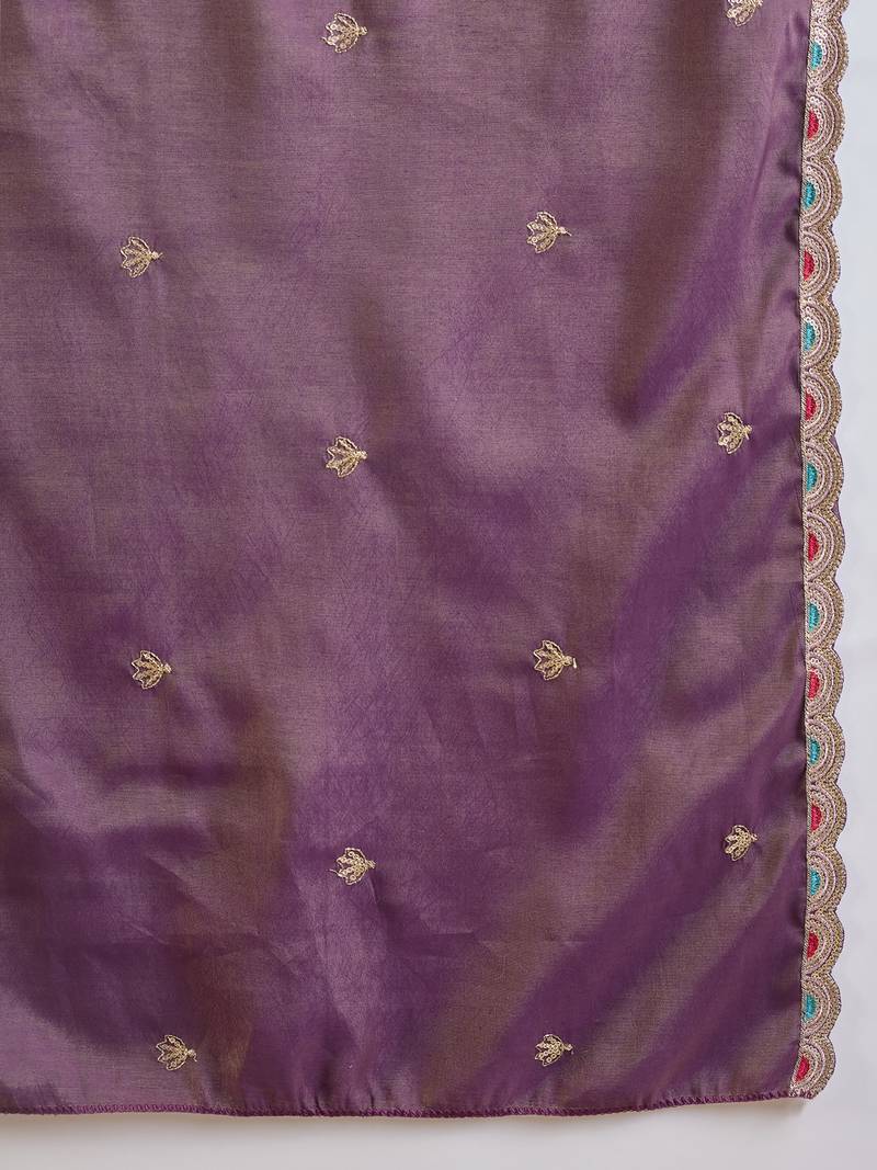 Purple embroidered kurta with palazzo & dupatta set
