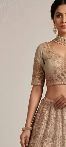 Light Cream Color Crystal Beads,Diamond,Sequins And Handwork Motif Work Silk_Blend Lehenga Choli