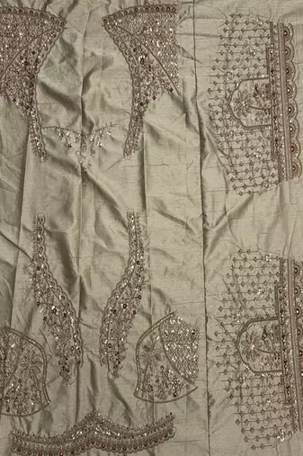 Light Cream Color Crystal Beads,Diamond,Sequins And Handwork Motif Work Silk_Blend Lehenga Choli