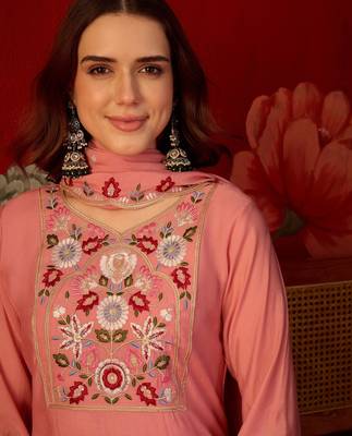 Peach heavy work kurta with pant & dupatta set 3