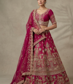 Rani Pink Color Crystal Beads,Diamond,Sequins And Handwork Motif Work Silk_Blend Lehenga Choli