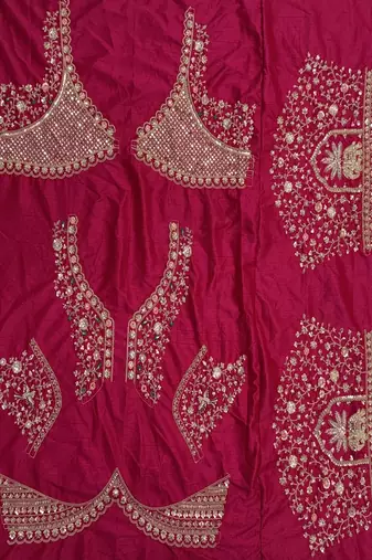 Rani Pink Color Crystal Beads,Diamond,Sequins And Handwork Motif Work Silk_Blend Lehenga Choli