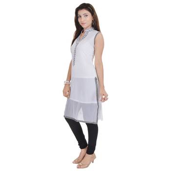 White Free Size Georgette Designer Kurti 3