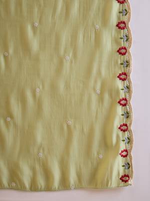 Sage green heavy work kurta with pant & dupatta set 7