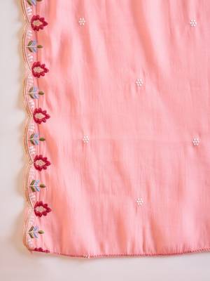 Peach heavy work kurta with pant & dupatta set 7