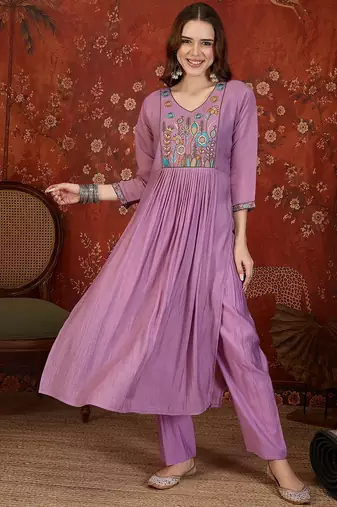 Purple heavy work kurta with pant & dupatta set