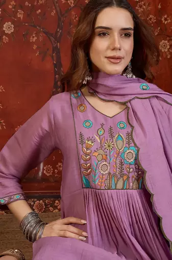 Purple heavy work kurta with pant & dupatta set