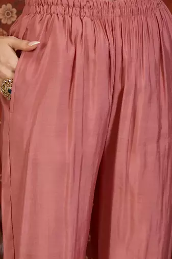 Dusty rose heavy work kurta with pant & dupatta set