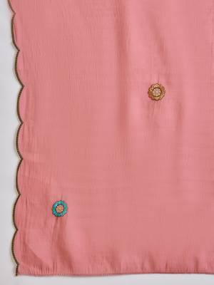 Dusty rose heavy work kurta with pant & dupatta set 7