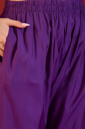 Purple hand-worked kurta with pant & jacquard dupatta set