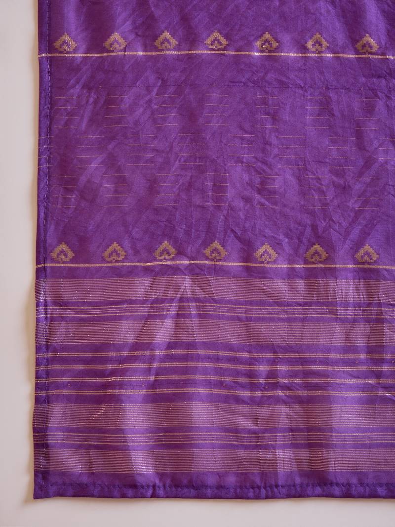 Purple hand-worked kurta with pant & jacquard dupatta set
