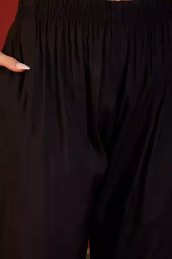 Black hand-worked kurta with pant & jacquard dupatta set