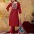 Maroon printed cotton kurta with pant and duptta