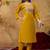 Mustard printed cotton kurta with pant and duptta