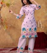 Lavender printed cotton kurta with duptta