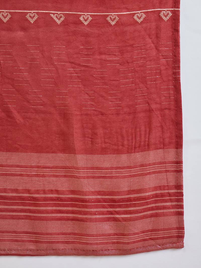 Maroon hand-worked kurta with pant & jacquard dupatta set