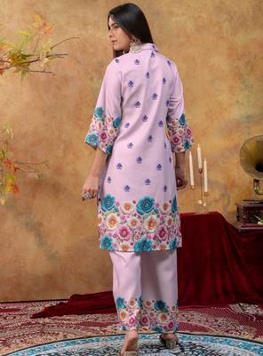 Lavender printed cotton kurta with duptta 5