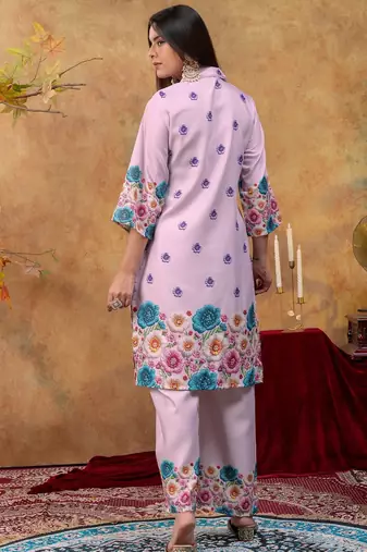 Lavender printed cotton kurta with duptta